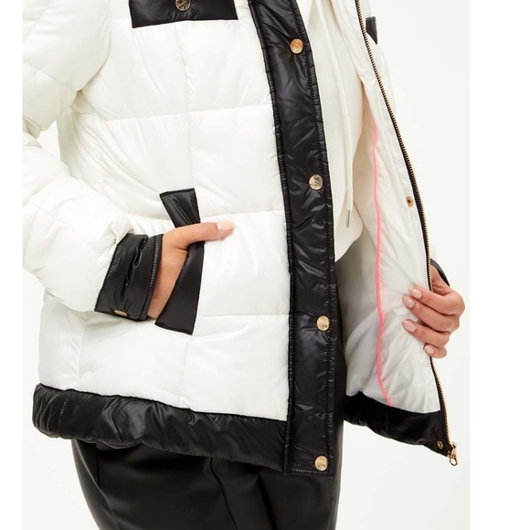 Jessica Simpson Off White & Black Quilted Mock Neck Puffer Coat Size Medium NEW - Picture 4 of 7